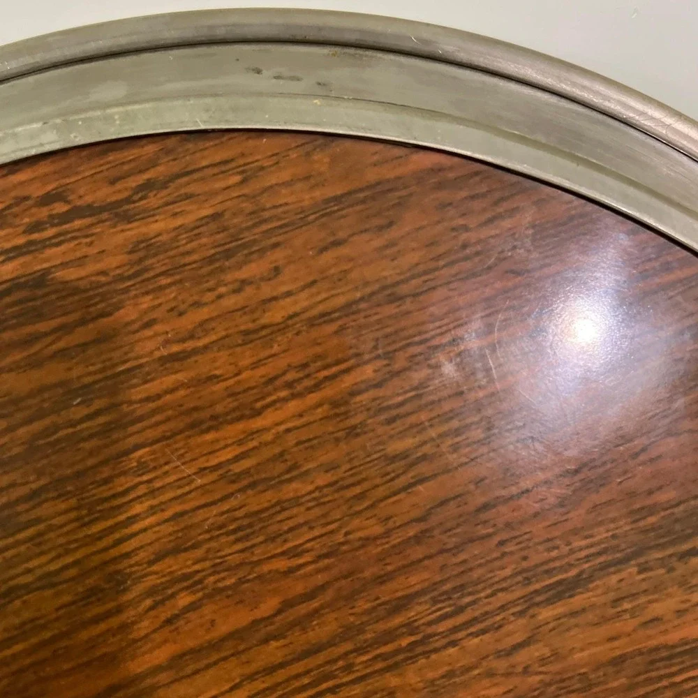 Vintage Kirk Stieff Pewter Wood Grain‎ Tray 14 in formica laminate cocktail MCM